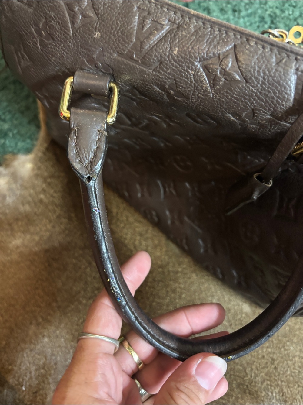 Vintage Brown Monogram Leather Satchel - Picture 14 of 15